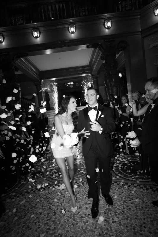 Grand exit with cold sparks and petals at a Flagler College St. Augustine wedding