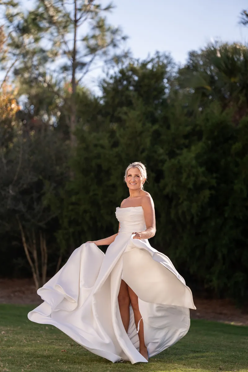 Bride photographed on the golf course at Sawgrass Country Club