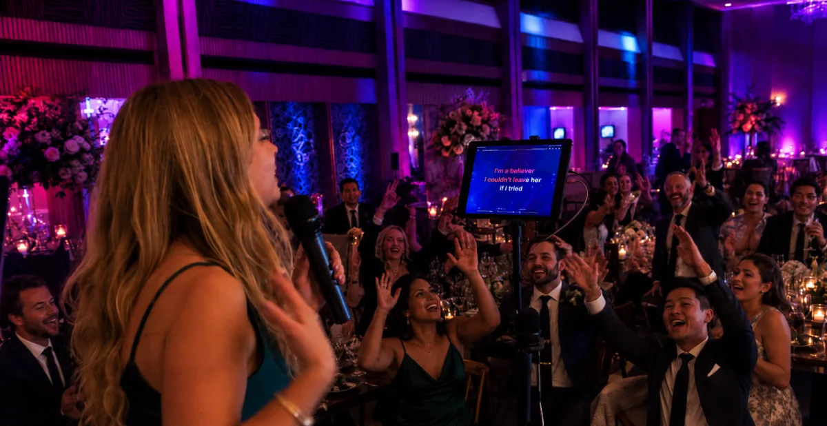 Reception karaoke at a wedding