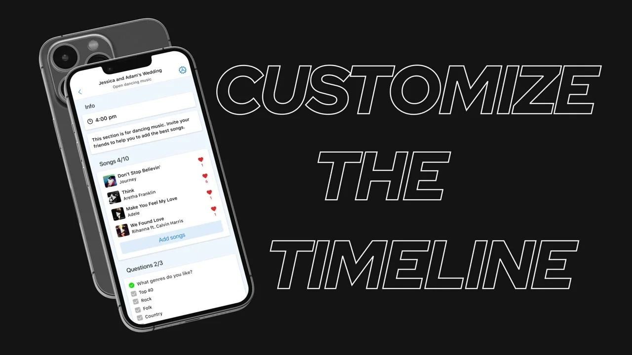 AE Entertainment music and timeline planning app - build your wedding playlist online
